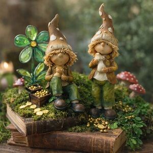 Vtg Lucky Woodland Leprechaun Fairy Pair, St. Patrick’s Day Decor